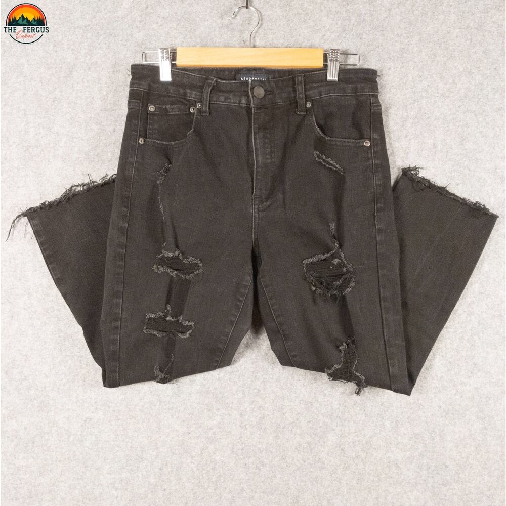 Aeropostale Jegging Jeans Black Ankle Distressed Denim High-Rise Women's 12 Reg - Picture 4 of 12